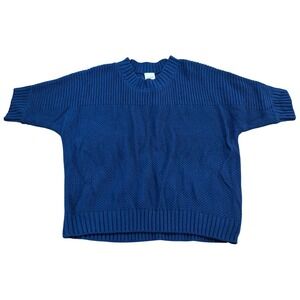 BLAIR Knit Sweater‎ Womens Large Blue Short Sleeve Chunky Textured Pullover